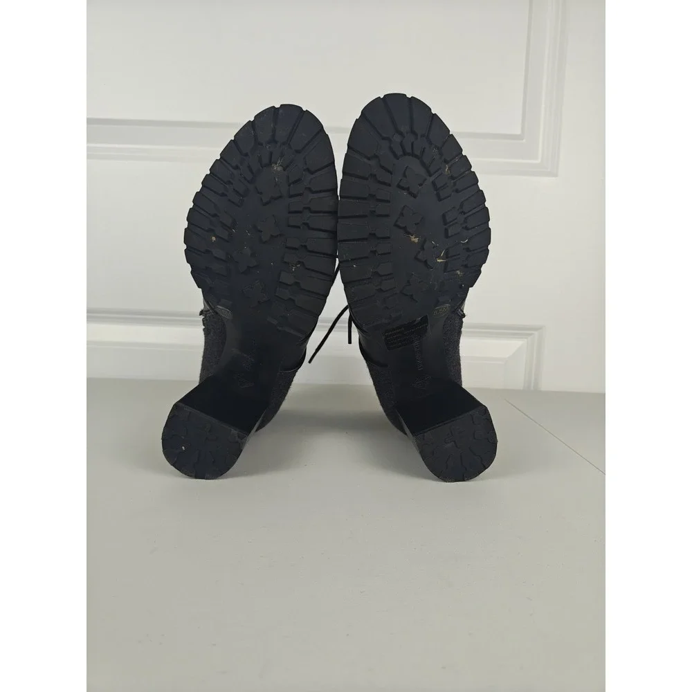 Antonio Melani Womens Booties 8.5 Black Gray Wool Leather Lace Up Block Heel Lug